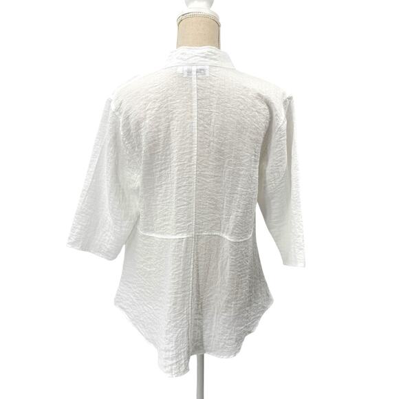 Habitat Clothes Button Tunic Top small White Crinkle Knit Artsy Boxy Lagenlook - Picture 2 of 10